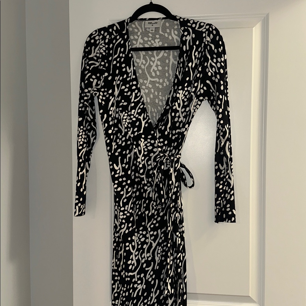 Diane Von Furstenberg Long Sleeve Cotton Midi Sea Spots Wrap Dress S - Picture 2 of 4
